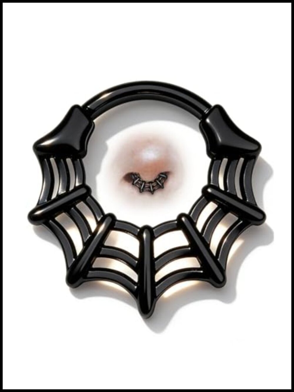 16G Septum Ring Spider Web Halloween Nose Ring Silver Black Daith Earrings 316L